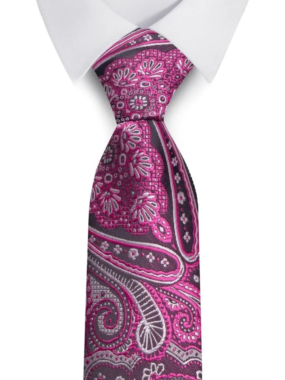Men's Magenta & Purple 100% Microfiber Paisley Formal Necktie For Business